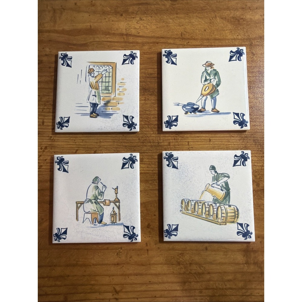 KLM Business Class Dutch Delft Blue Collectible Tiles/Coaster Set 3" x‎ 3"